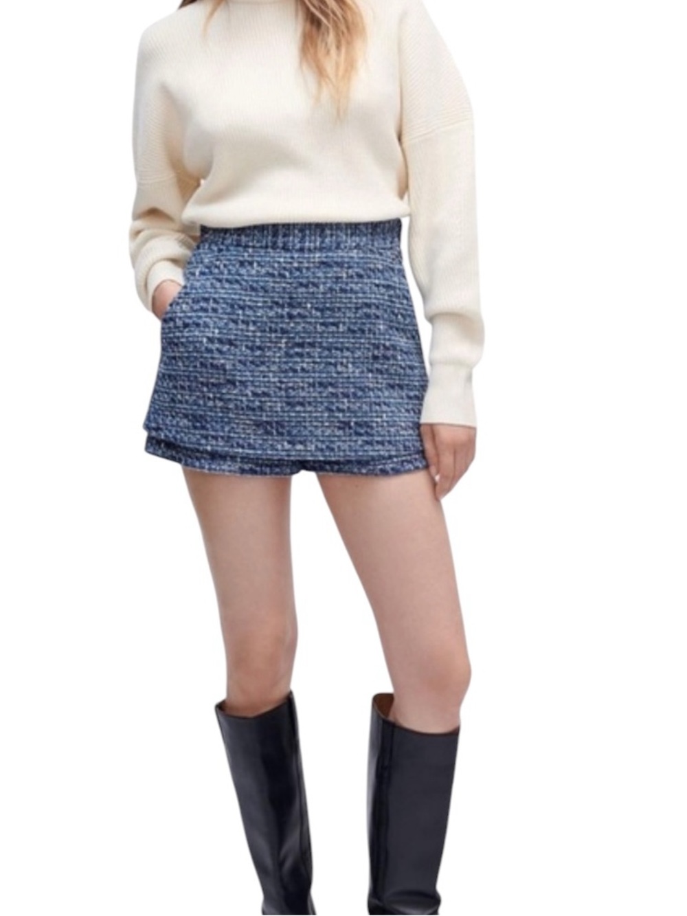 Maje Tweed Mini Skort Blue Retro‎ Clueless Y2K Glam Chic Metallic French Size 40